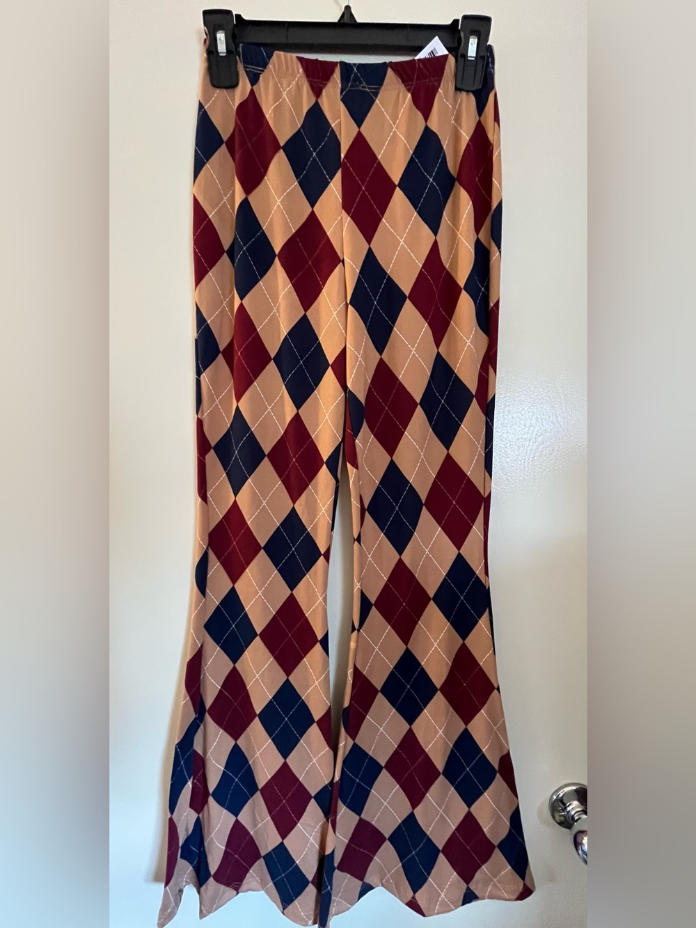Argyle Pattern Wide Leg Pants - Burgundy, Navy, Camel